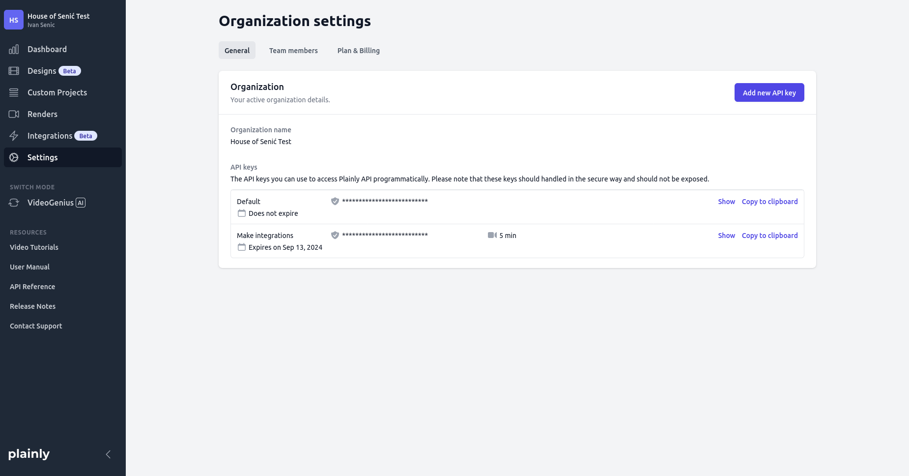 Organization settings